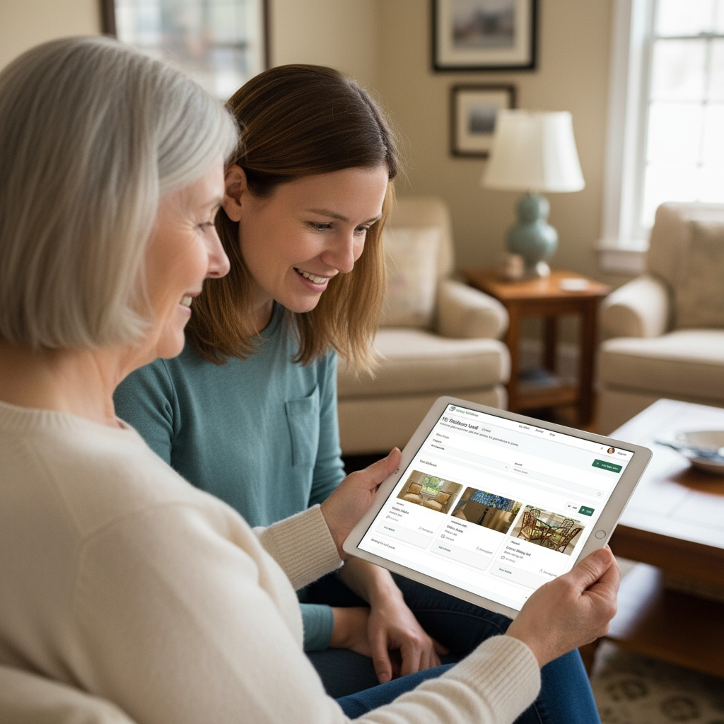 Family members reviewing their Legacy Heirloom vault together on a tablet